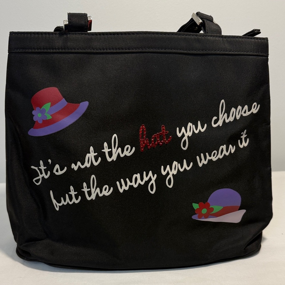 Stylish Black Tote Bag with Hat Design